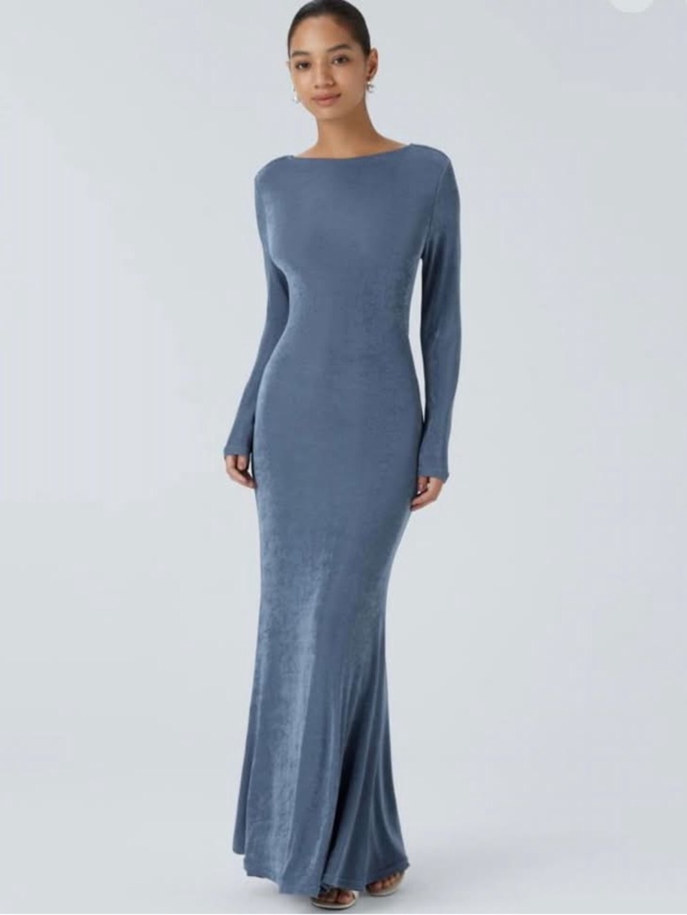 Long Sleeve Cowl Back Maxi Dress in Slate Blue - Picture 2 of 2